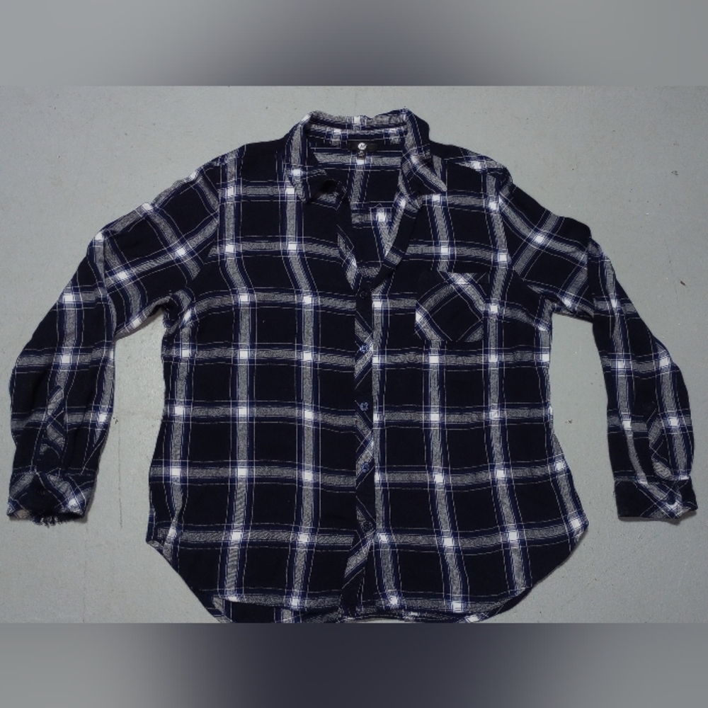 Classic A & I Blue Black and White Button Down Checkered Shirt, Size 1X